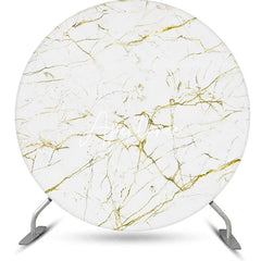 Aperturee - Golden White Marble Texture Round Birthday Backdrop