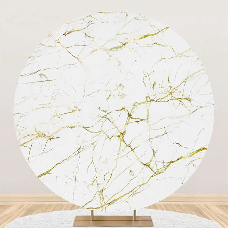 Aperturee - Golden White Marble Texture Round Birthday Backdrop