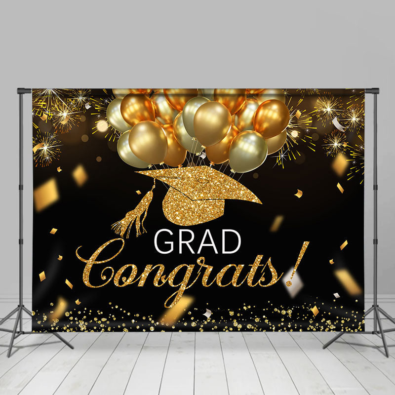 Aperturee - Goledn Balloon Ribbon Glitter Graduation Backdrop