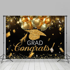 Aperturee - Goledn Balloon Ribbon Glitter Graduation Backdrop