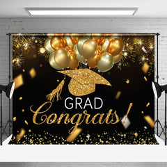 Aperturee - Goledn Balloon Ribbon Glitter Graduation Backdrop