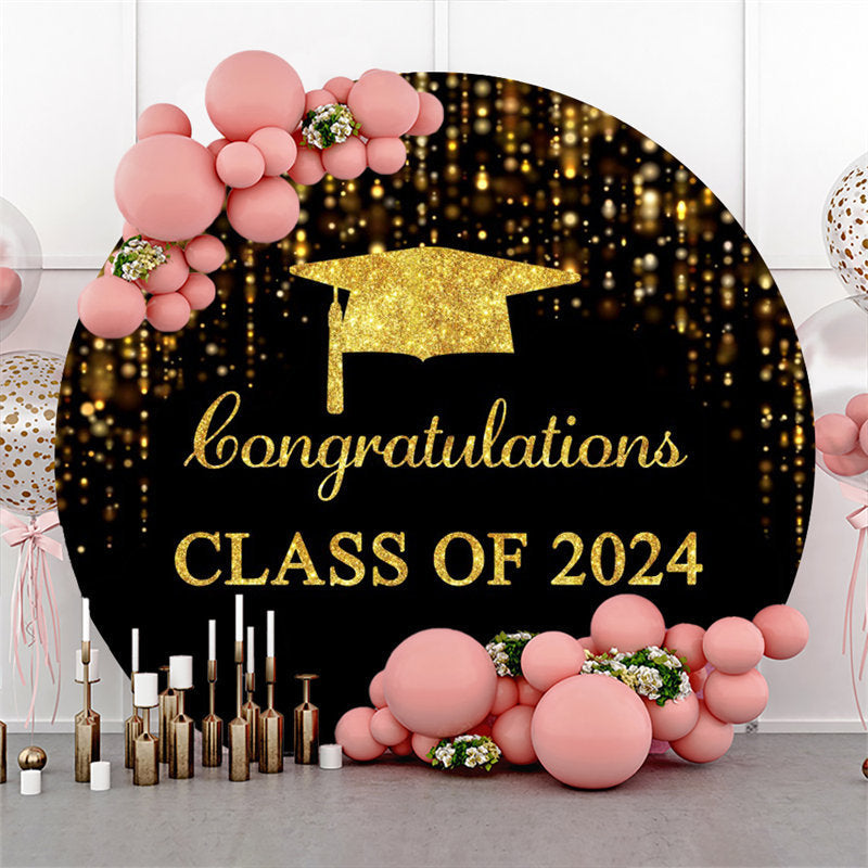 Aperturee - Golen Black Glitter Simple Round Graduation Backdrop