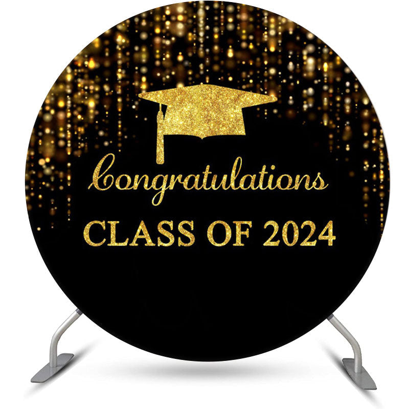 Aperturee - Golen Black Glitter Simple Round Graduation Backdrop