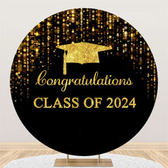 Aperturee - Golen Black Glitter Simple Round Graduation Backdrop