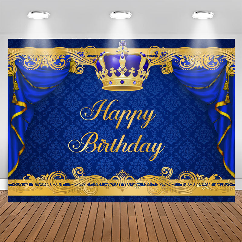 Aperturee - Gorgeous Royal Blue and Gold Happy Birthday Backdrop