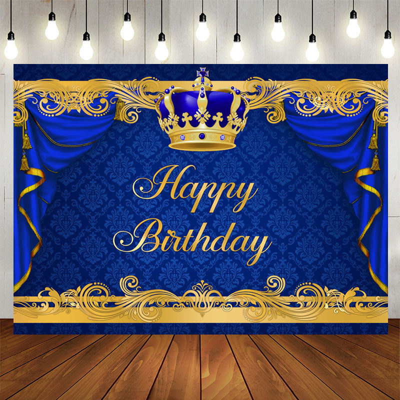 Aperturee - Gorgeous Royal Blue and Gold Happy Birthday Backdrop