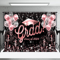 Aperturee - Grad Pink Balloons Sparkle Black Graduation Backdrop