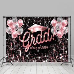 Aperturee - Grad Pink Balloons Sparkle Black Graduation Backdrop