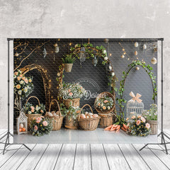 Aperturee - Gradient Black Grey Floral Easter Photo Backdrop