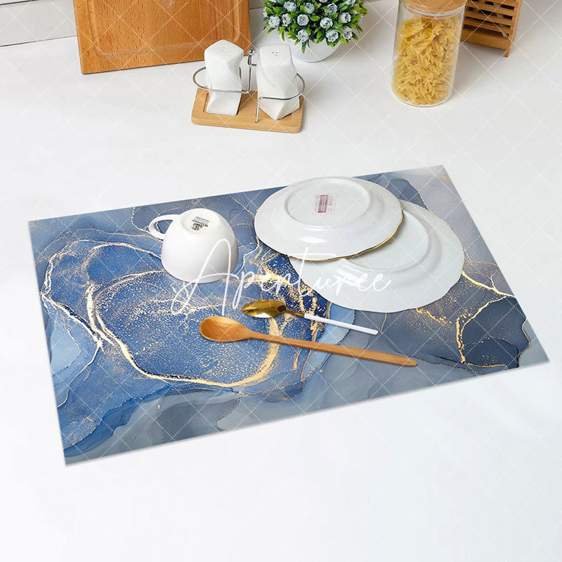 Aperturee - Gradient Blue Golden Abstract Set Of 4 Placemats