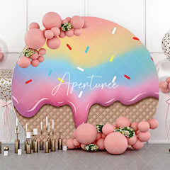 Aperturee - Gradient Ice Cream Plaid Round Backdrop For Birthday