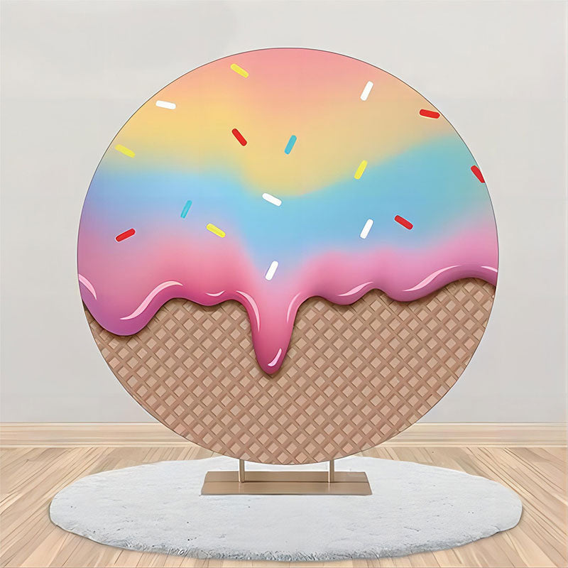 Aperturee - Gradient Ice Cream Plaid Round Backdrop For Birthday