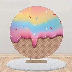 Aperturee - Gradient Ice Cream Plaid Round Backdrop For Birthday