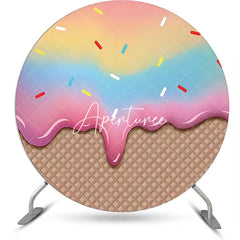 Aperturee - Gradient Ice Cream Plaid Round Backdrop For Birthday