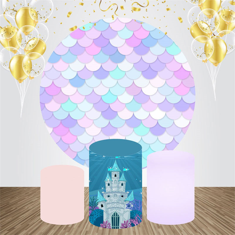 Aperturee - Gradient Mermaid Castle Circle Birthday Backdrop Kit