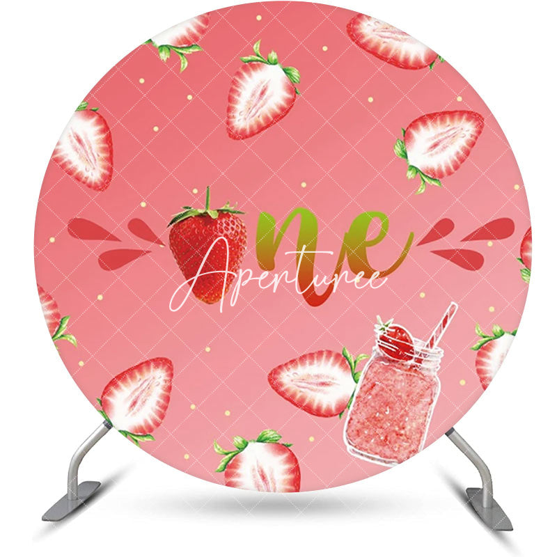 Aperturee - Gradient Pink Strawberry Round 1st Birthday Backdrop