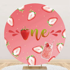 Aperturee - Gradient Pink Strawberry Round 1st Birthday Backdrop