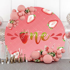 Aperturee - Gradient Pink Strawberry Round 1st Birthday Backdrop