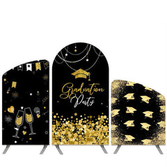 Aperturee Graduation Theme Gold And Black Glitter Arch Backdrop Kit