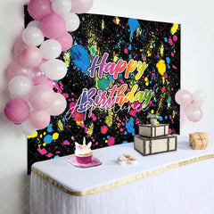 Aperturee - Graffiti Black Happy Birthday Backdrop for Party