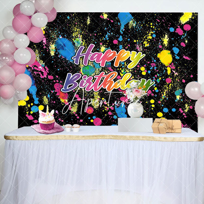 Aperturee - Graffiti Black Happy Birthday Backdrop for Party