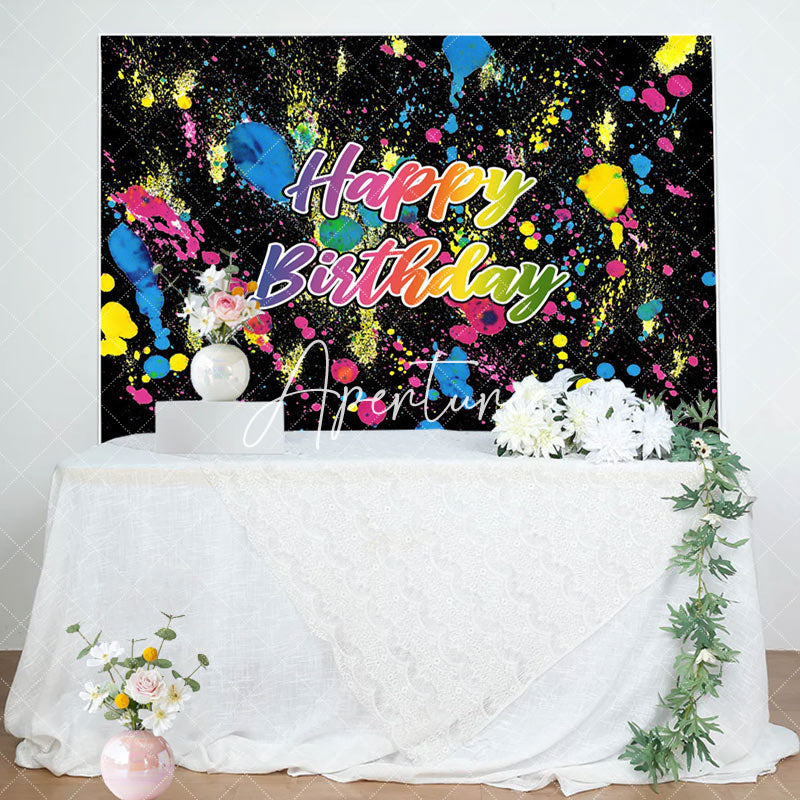 Aperturee - Graffiti Black Happy Birthday Backdrop for Party