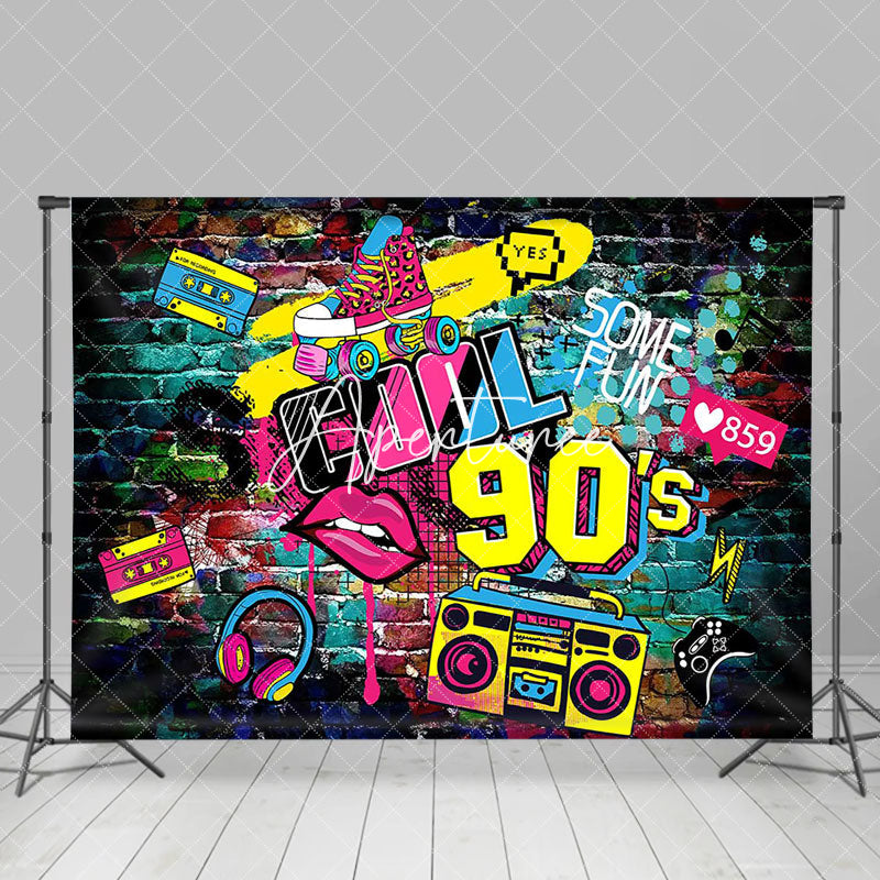 Aperturee - Graffiti Brick Wall Cool 90s Disco Party Backdrop