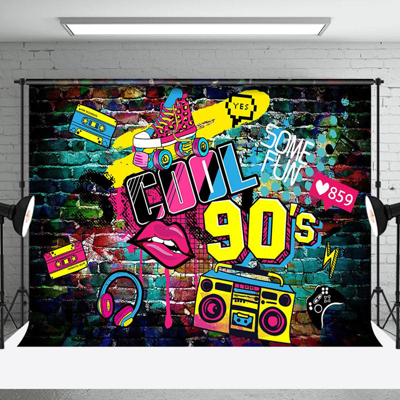 Aperturee - Graffiti Brick Wall Cool 90s Disco Party Backdrop