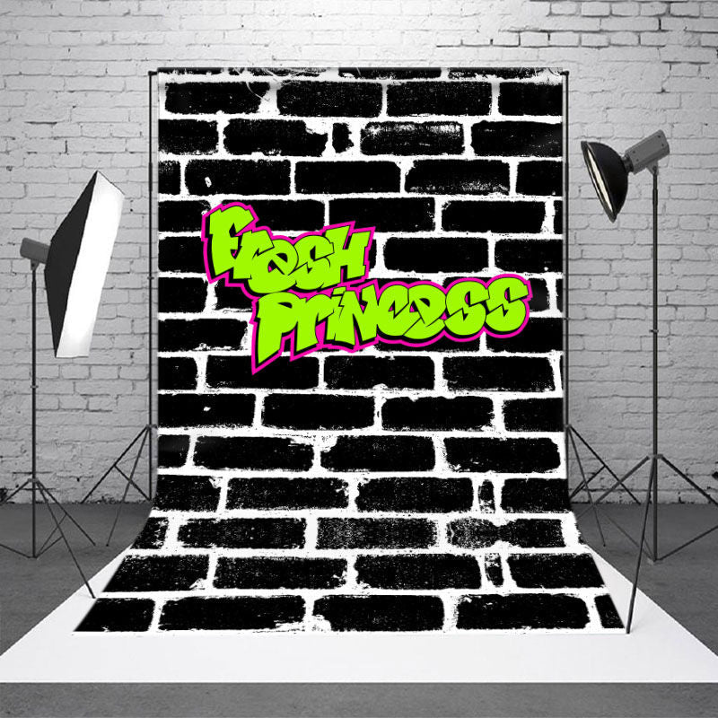 Aperturee - Graffiti Fresh Princess Black Brick Party Backdrop