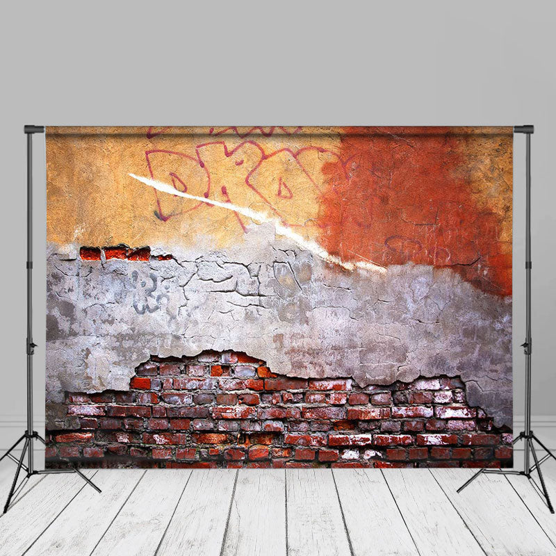 Aperturee - Graffiti Shabby Red Orange Brick Photoshoot Backdrop