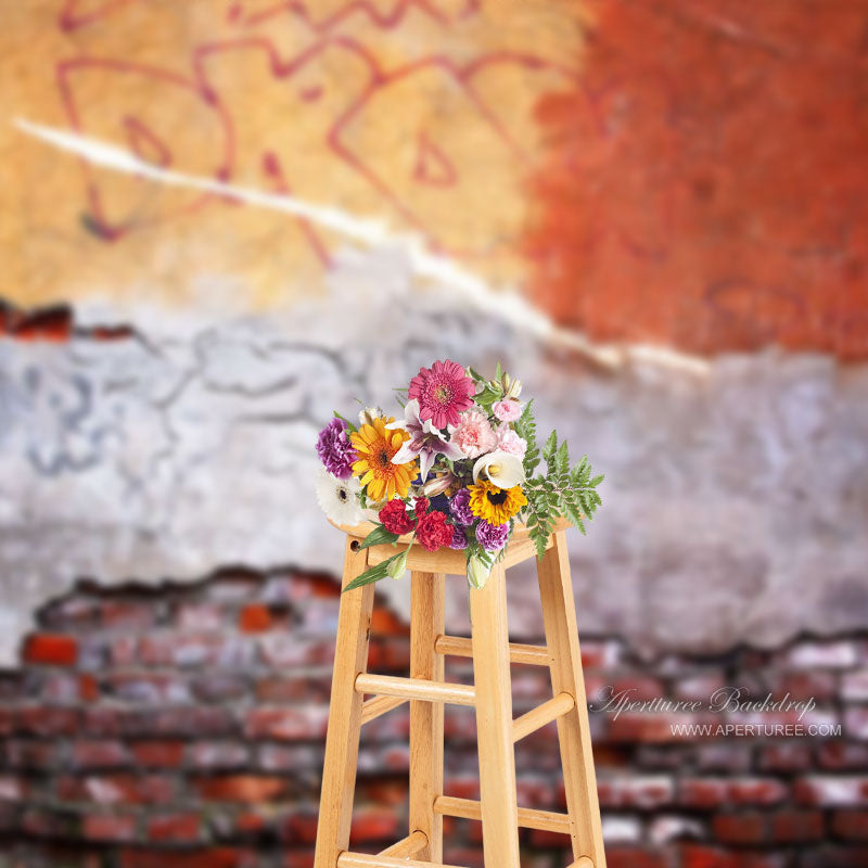 Aperturee - Graffiti Shabby Red Orange Brick Photoshoot Backdrop