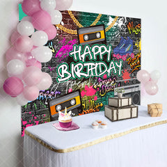 Aperturee - Graffiti Wall 90s Speakers Happy Birthday Backdrop