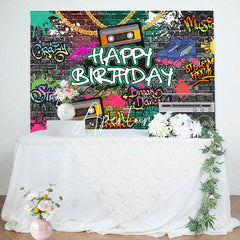 Aperturee - Graffiti Wall 90s Speakers Happy Birthday Backdrop