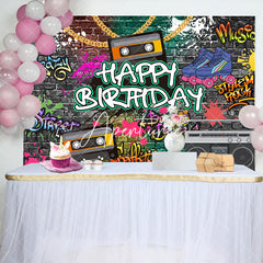 Aperturee - Graffiti Wall 90s Speakers Happy Birthday Backdrop