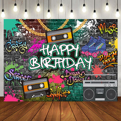 Aperturee - Graffiti Wall 90s Speakers Happy Birthday Backdrop