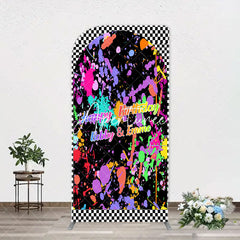 Aperturee - Graffiti White Black Plaid Arch Birthday Backdrop