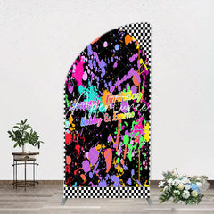 Aperturee - Graffiti White Black Plaid Arch Birthday Backdrop