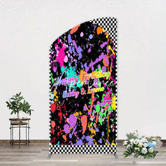 Aperturee - Graffiti White Black Plaid Arch Birthday Backdrop