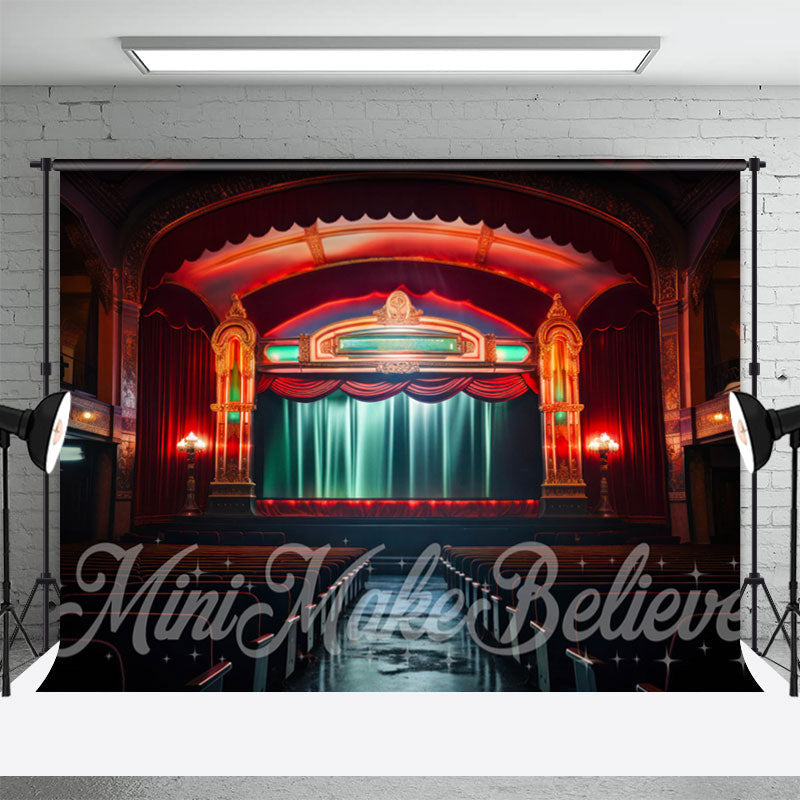 Aperturee - Grand Theater Green Curtain Red Light Stage Backdrop