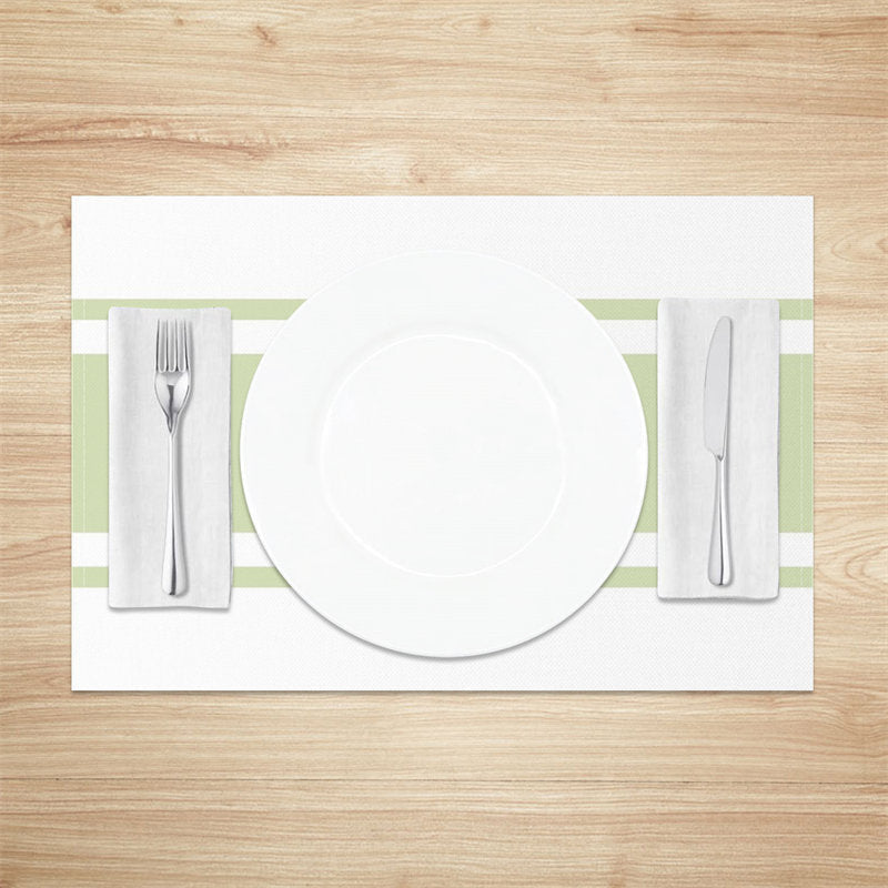 Aperturee - Grass Green White Stripe Modern Set Of 4 Placemats