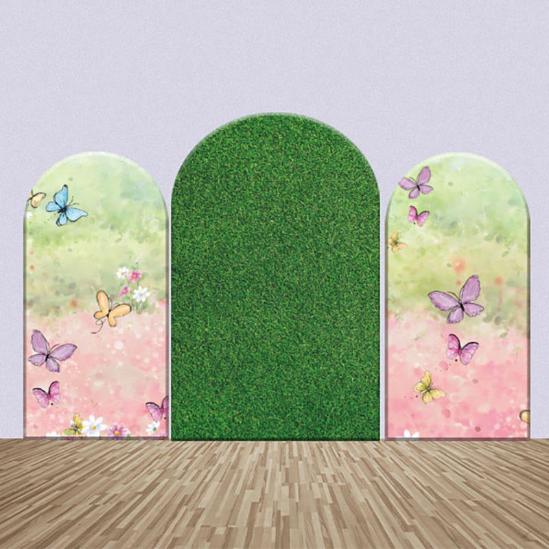 Aperturee - Grass Greenery Butterfly Birthday Arch Backdrop Kit