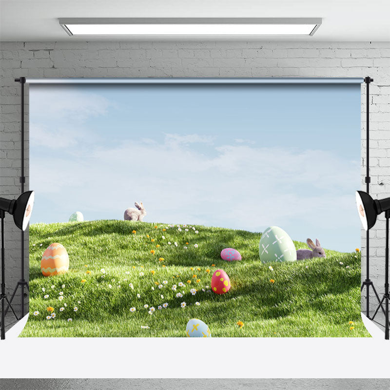 Aperturee - Grass Lawn Eggs Rabbit Easter Spring Scene Backdrop