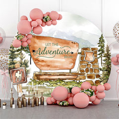 Aperturee - Grass Tree Mountains Round Baby Shower Backdrop