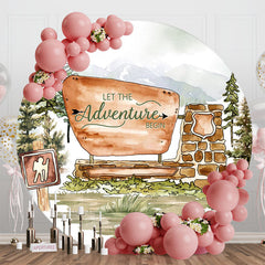 Aperturee - Grass Tree Mountains Round Baby Shower Backdrop