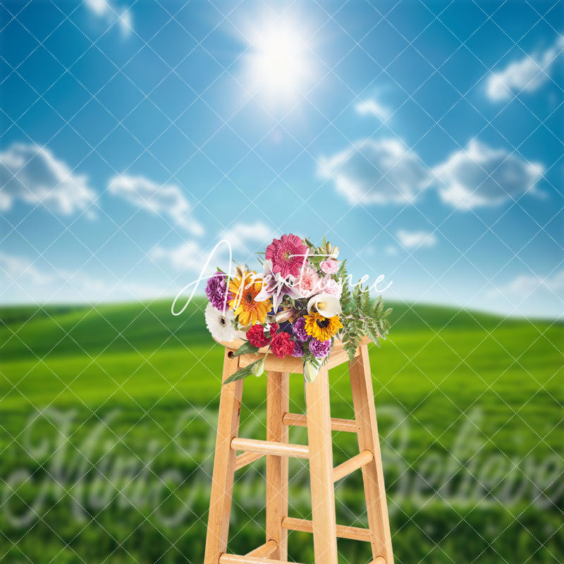 Aperturee - Grassland Blue Sky Cloud Spring Backdrop For Photo