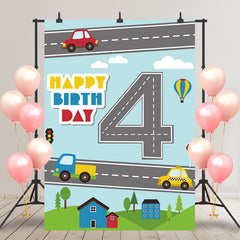 Aperturee - Grassland House Road Blue Sky 4th Birthday Backdrop