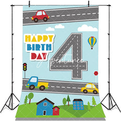 Aperturee - Grassland House Road Blue Sky 4th Birthday Backdrop