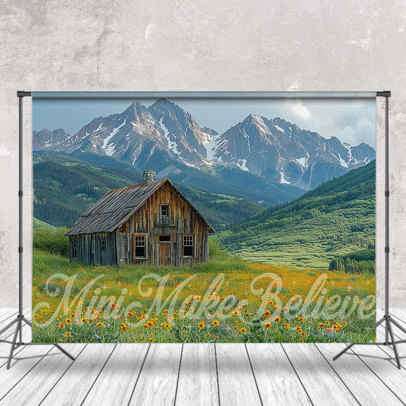 Aperturee - Grassland Mountain Wooden House Spring Photo Backdrop