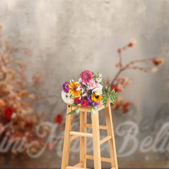 Aperturee - Gray Beige Blossom Petals Branch Retro Wall Backdrop