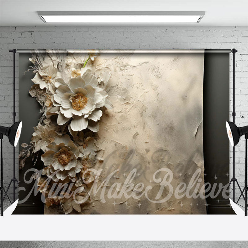 Aperturee - Gray Large Flowers Painterly Retro Wall Backdrop